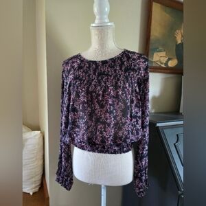 Rag & Bone Floral Smocked Blouse Size Small Womens Lightweight Black Purple Top